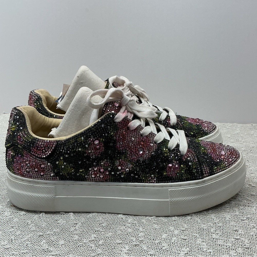 Betsey Johnson Sidny Black Sequin pink Floral Platform Sneakers Shoes size 8 - Picture 2 of 11